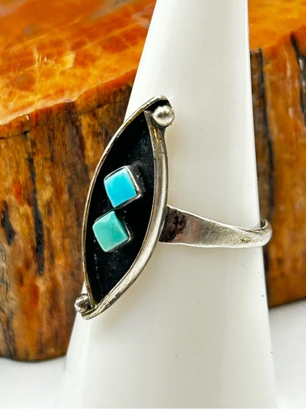 Vintage Dainty Sterling Silver Turquoise Ring - Size 6 - Picture 2 of 6